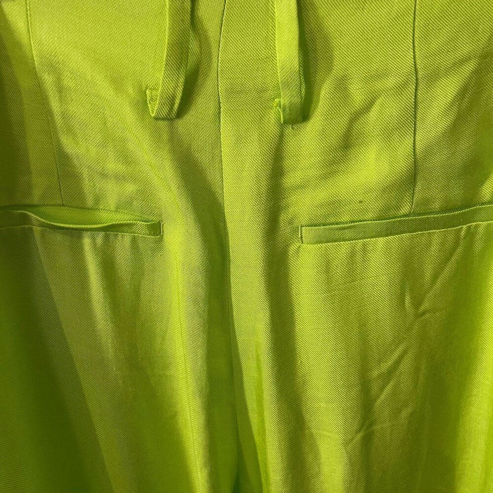 SANDRO PARIS Deauville Pleat Wide Leg High Waist Pants Lime Green Size 38 (6) - Picture 7 of 12